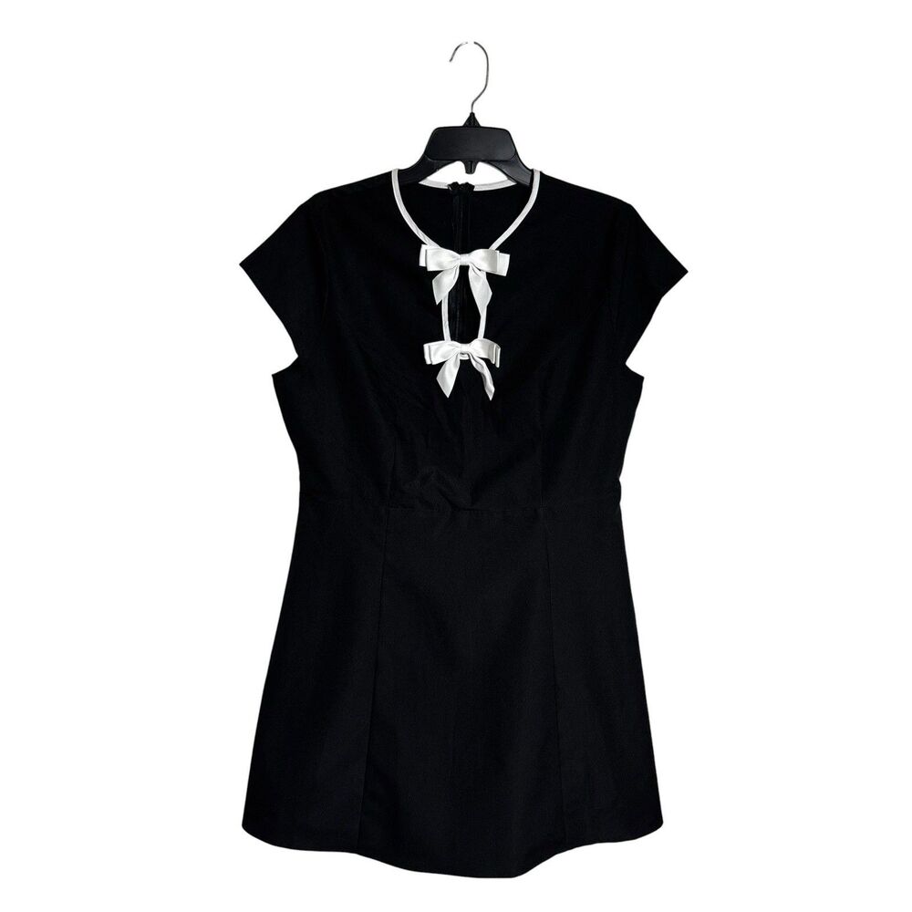 Black Keyhole Cap Sleeve White Double Bow Front Mini Dress XL Coquette Feminine